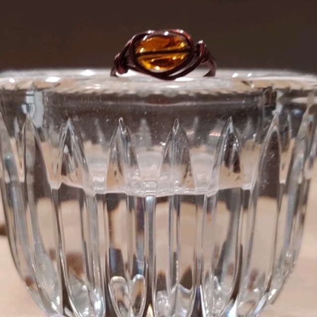 Amber/Topaz Copper Adjustable Ring